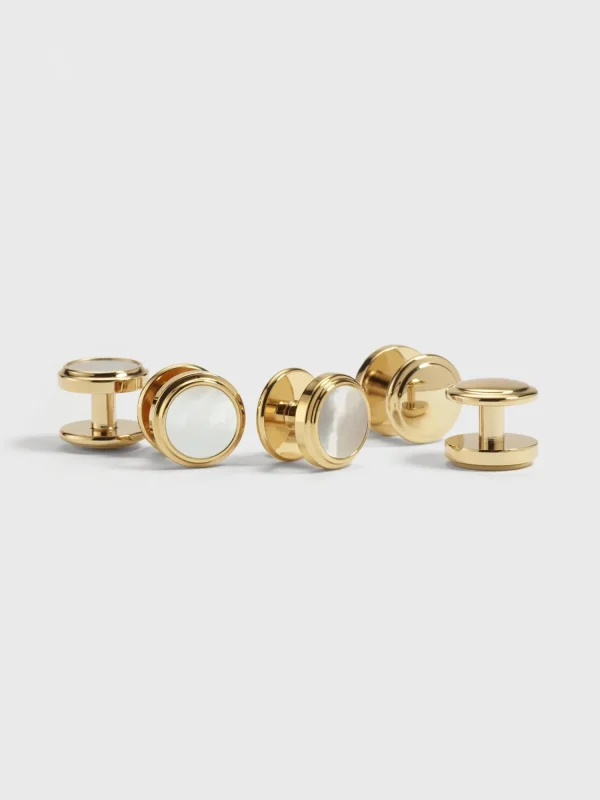 The Black Tux Accessories | Cufflinks & Studs*Gold Pearl Button Studs