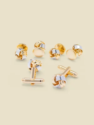 The Black Tux Accessories | Cufflinks & Studs*Mixed Knot Silver & Gold Cufflinks & Studs Set