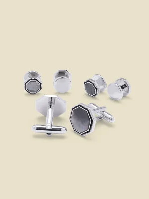 The Black Tux Accessories | Cufflinks & Studs*Octagon Milgrain Mother of Pearl Cufflinks & Studs Set