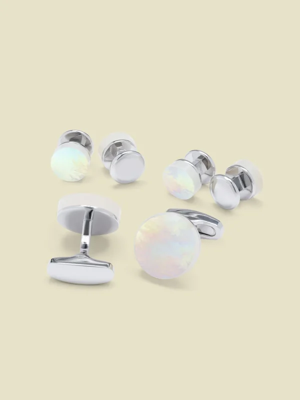 The Black Tux Accessories | Cufflinks & Studs*Round Mother of Pearl Cufflinks & Studs Set