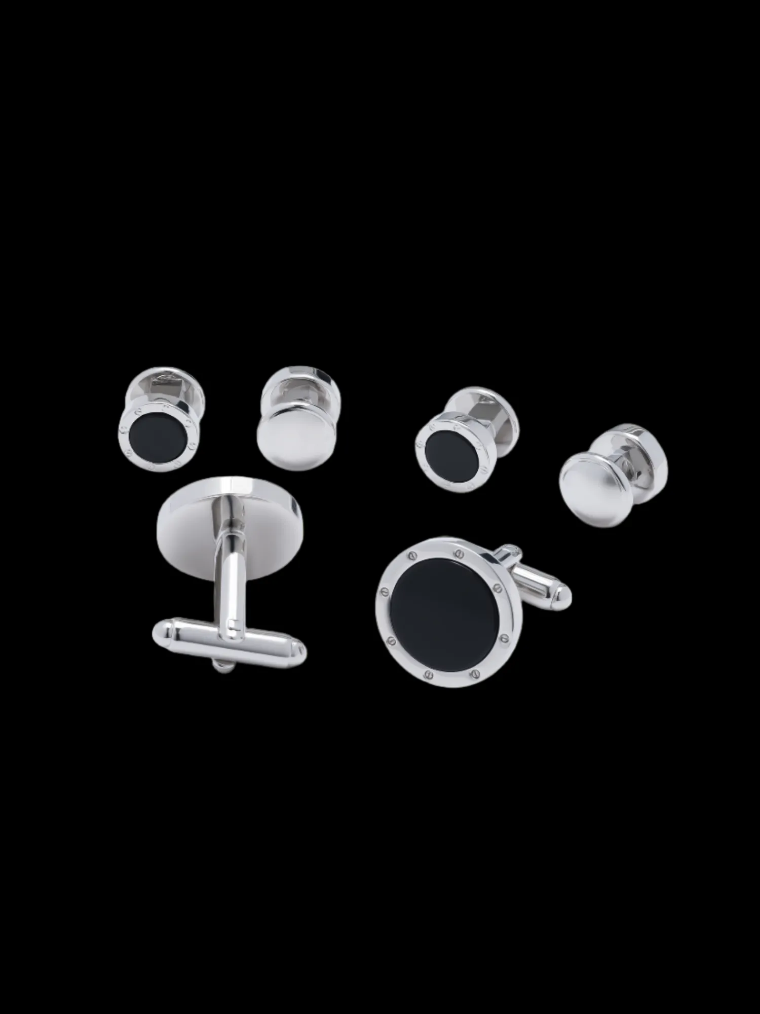 The Black Tux Accessories | Cufflinks & Studs*Round Riveted Obsidian Cufflinks & Studs Set