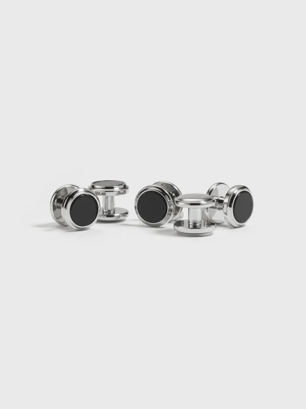 The Black Tux Accessories | Cufflinks & Studs*Silver Onyx Button Studs