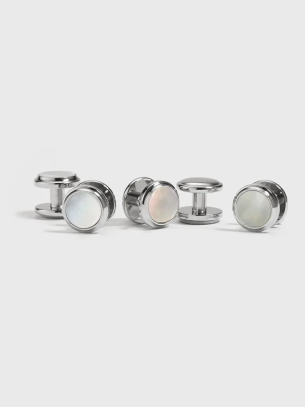 The Black Tux Accessories | Cufflinks & Studs*Silver Pearl Button Studs