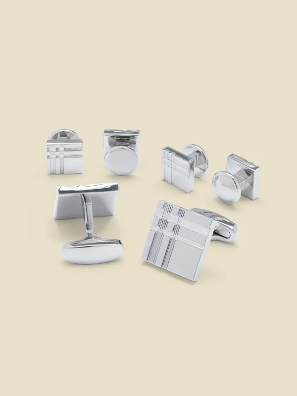 The Black Tux Accessories | Cufflinks & Studs*Tartan Etched Square Cufflinks & Studs Set